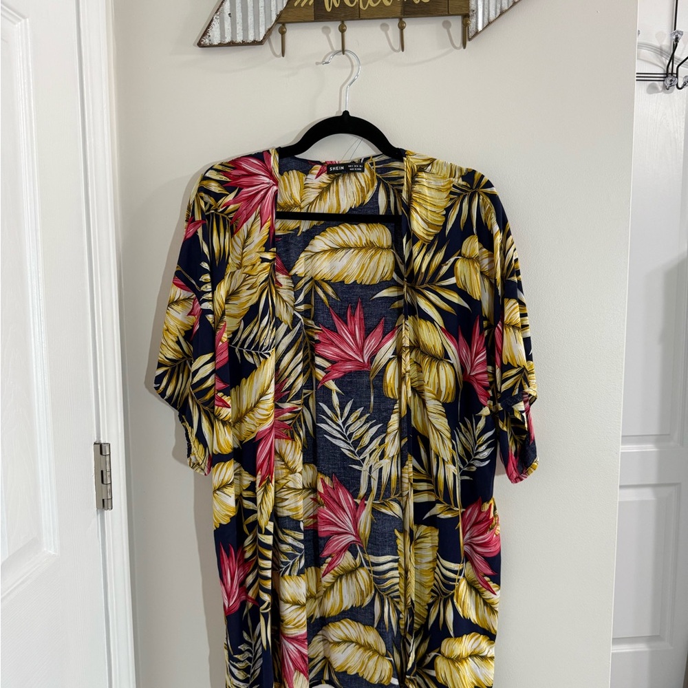 SHEIN Multicolor Tropical Print Kimono Top Size Small